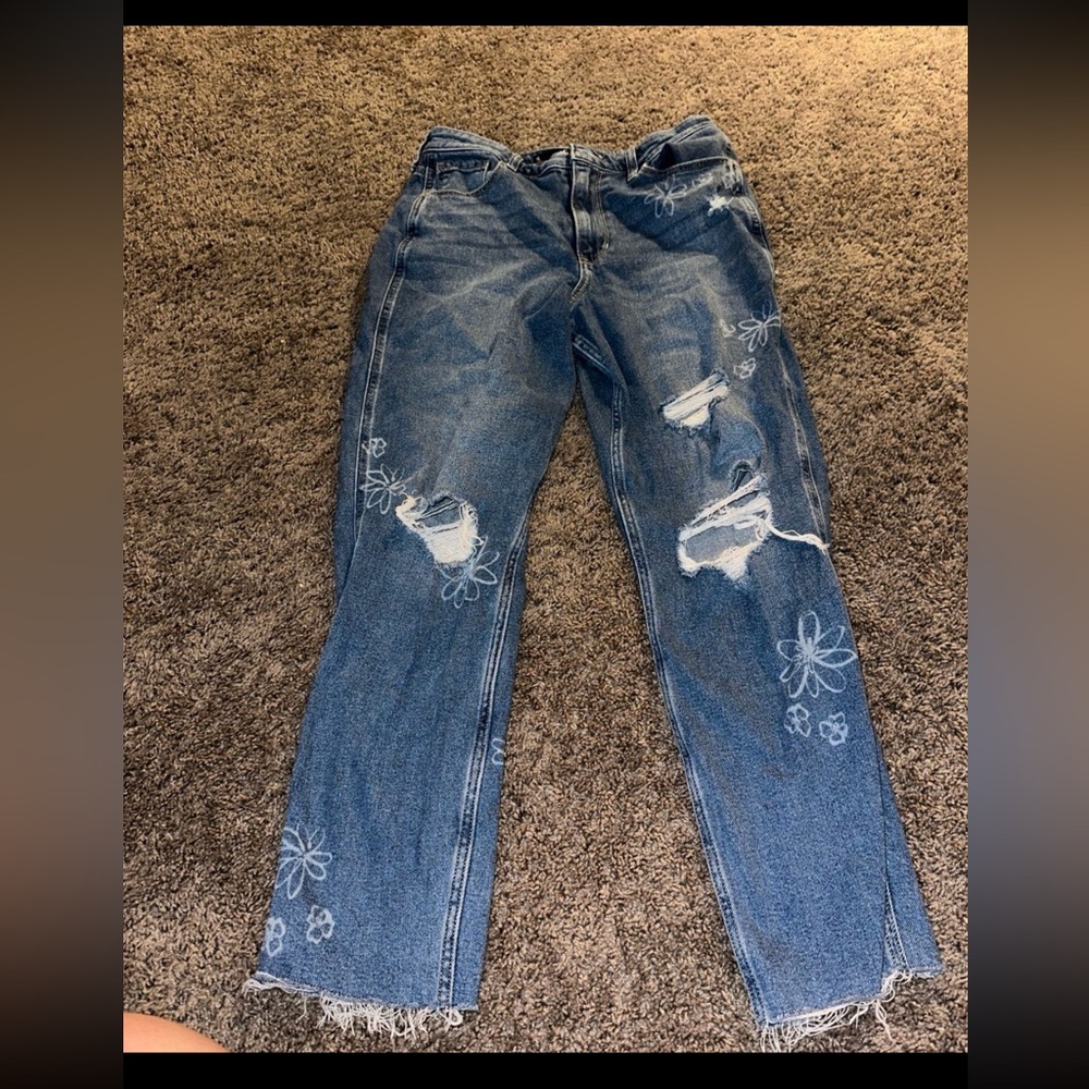 Hollister High-Rise Blue Distressed Flower Jeans